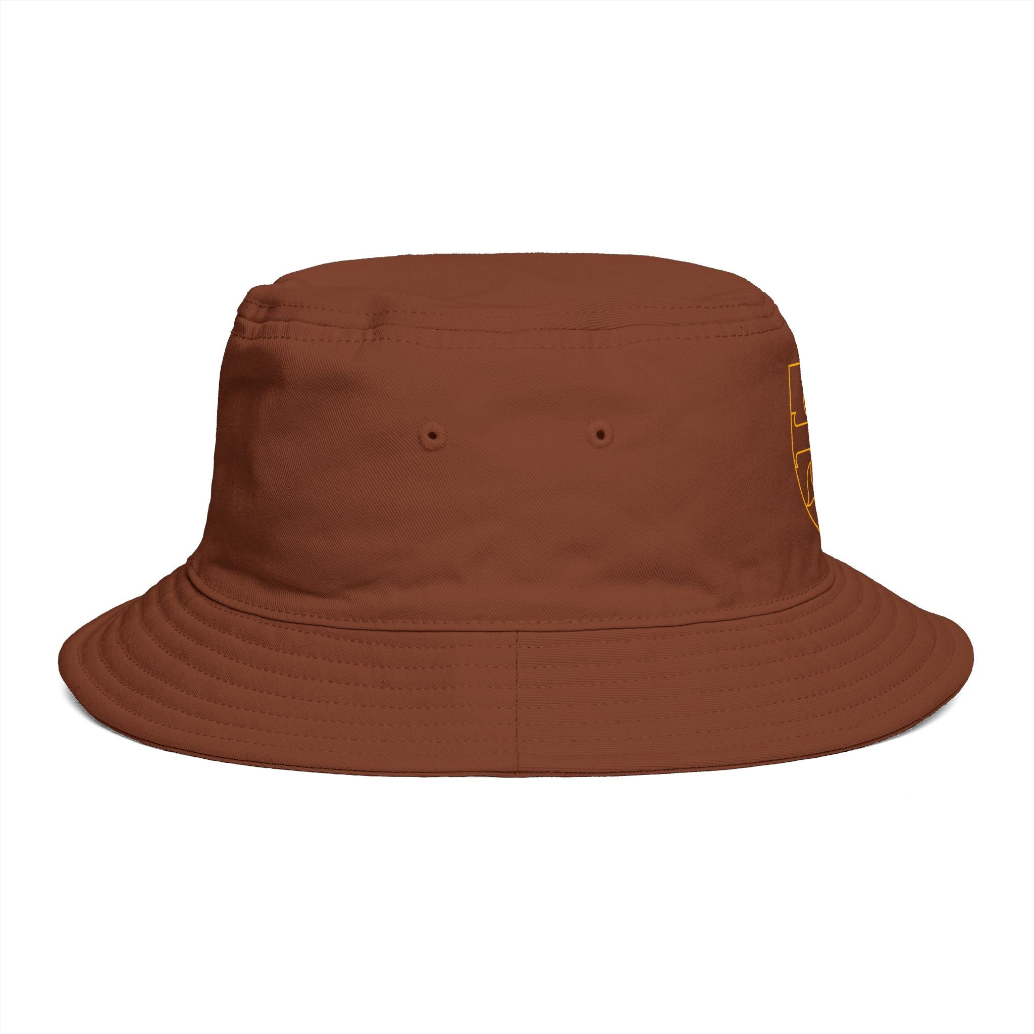 Embroidered Shield Bucket Hat — Rustic Brown Crest Sun Hat