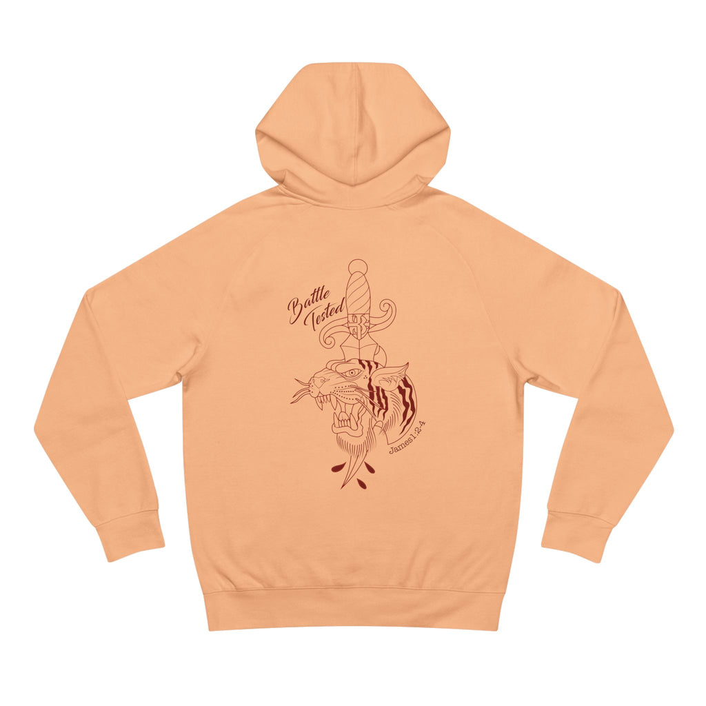 White Hoodie with Vintage Rose & Script Back Print — "Be Still, Rest"