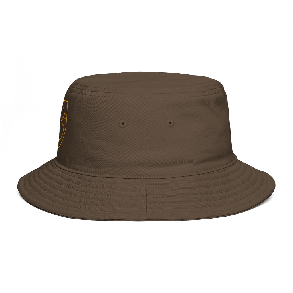 Embroidered Shield Bucket Hat — Rustic Brown Crest Sun Hat