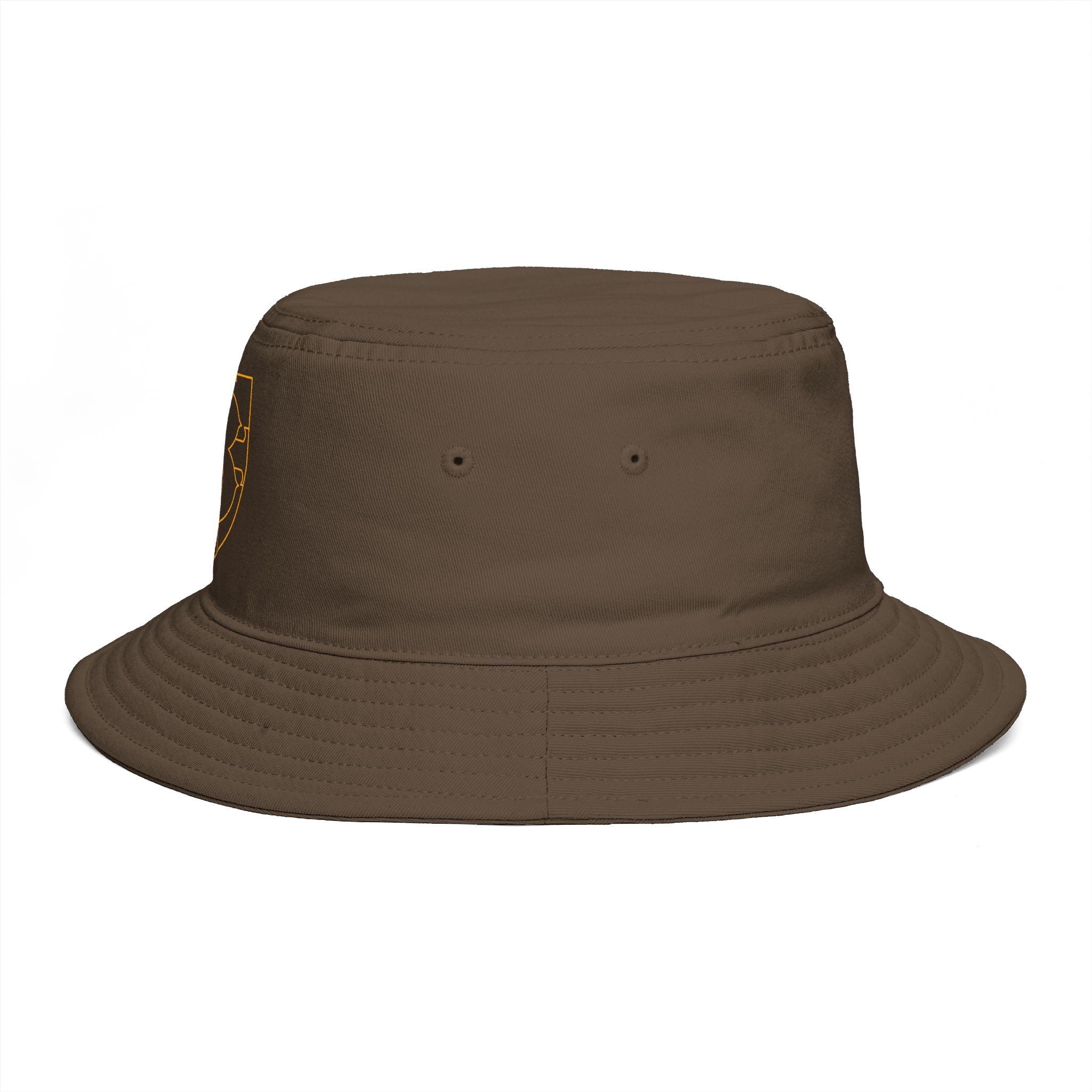 Embroidered Shield Bucket Hat — Rustic Brown Crest Sun Hat