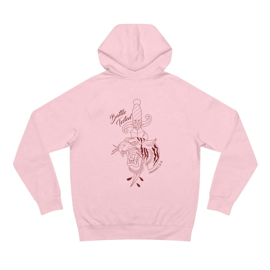 White Hoodie with Vintage Rose & Script Back Print — "Be Still, Rest"