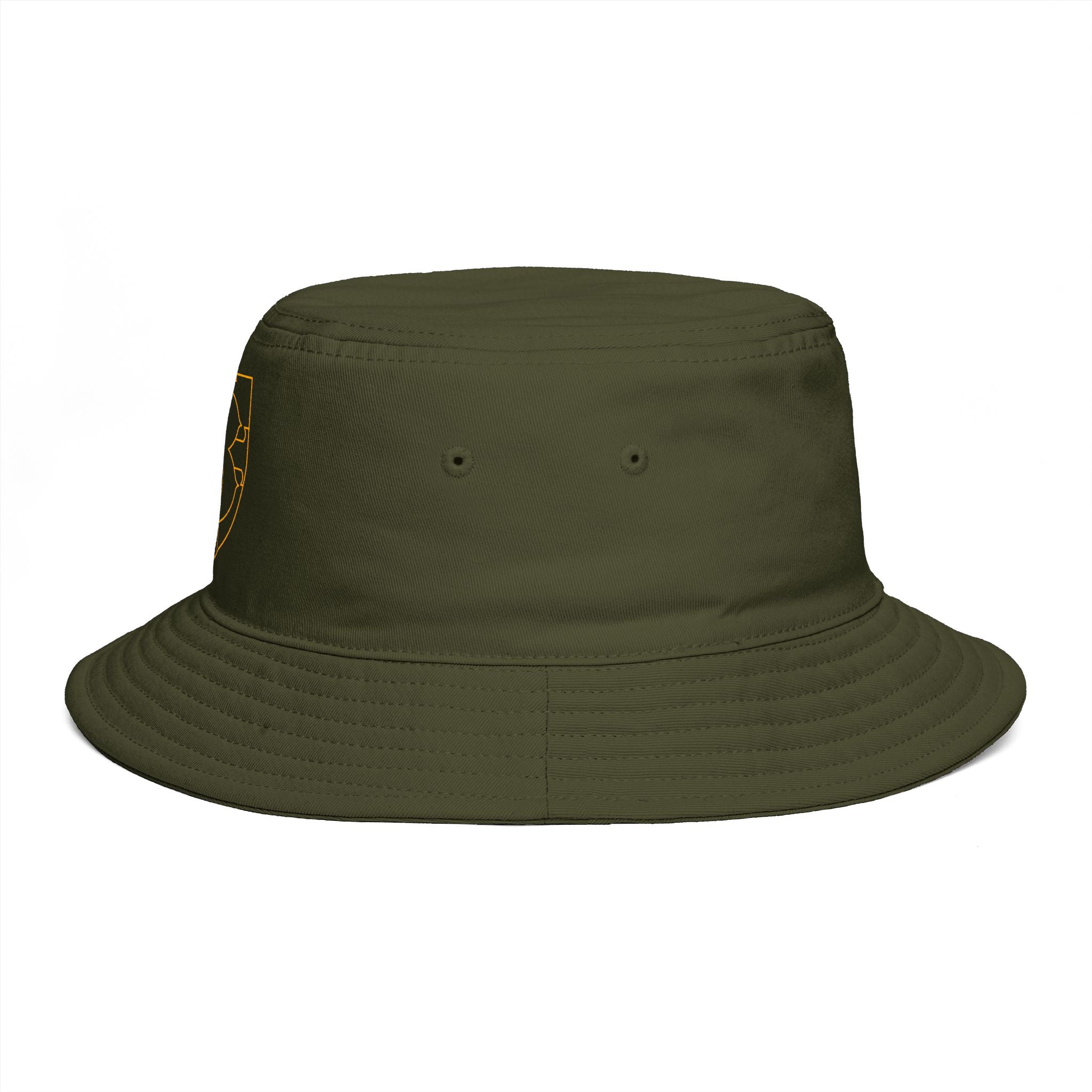 Embroidered Shield Bucket Hat — Rustic Brown Crest Sun Hat