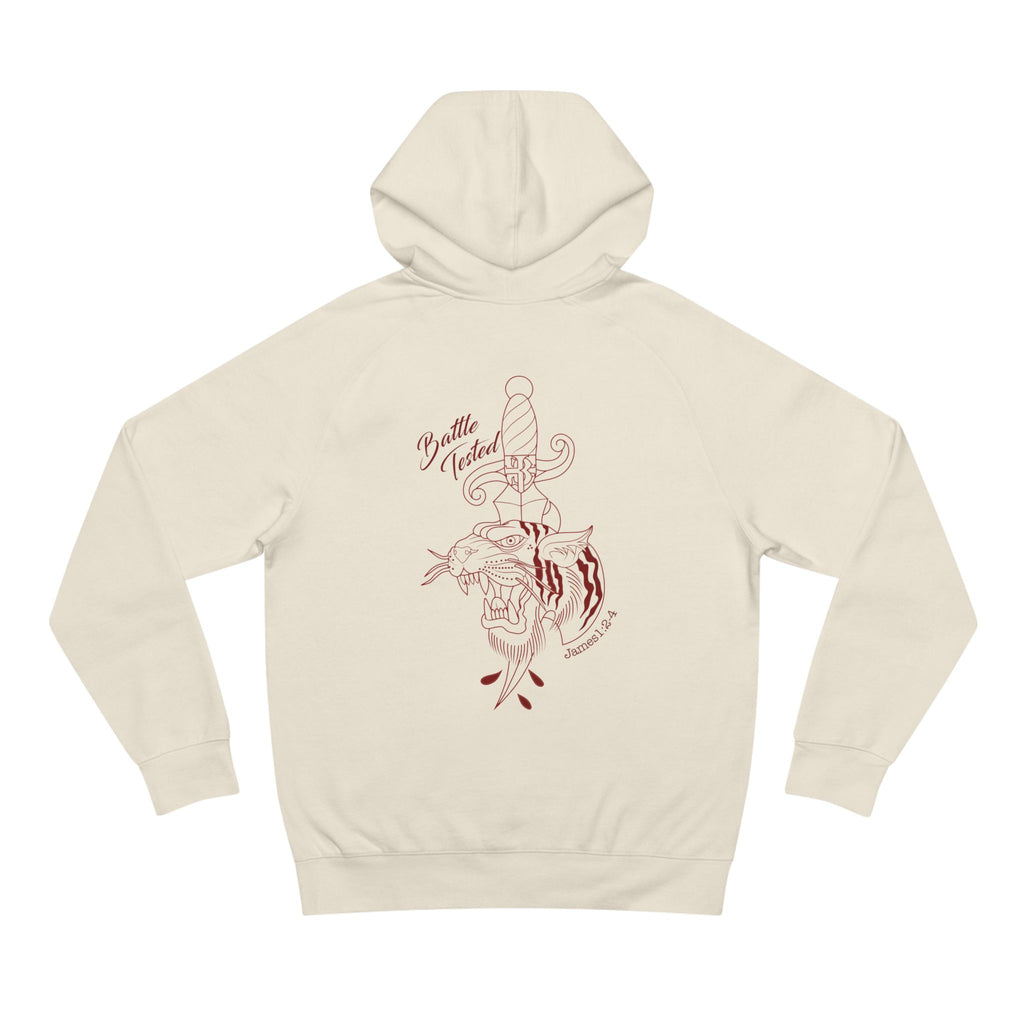 White Hoodie with Vintage Rose & Script Back Print — "Be Still, Rest"