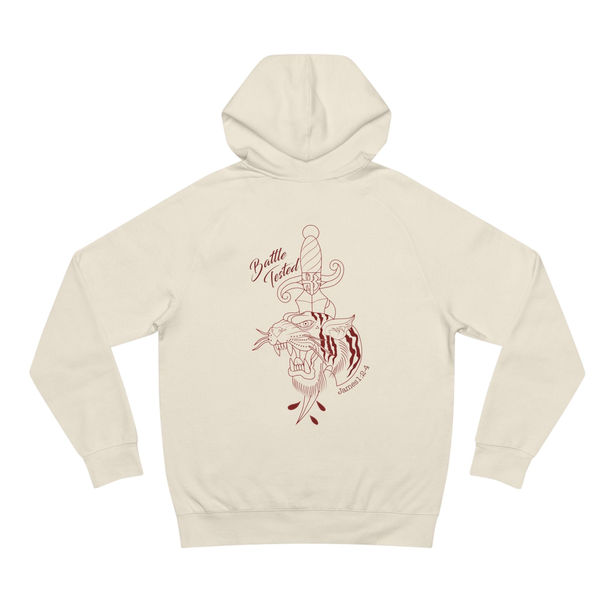 White Hoodie with Vintage Rose & Script Back Print — "Be Still, Rest"