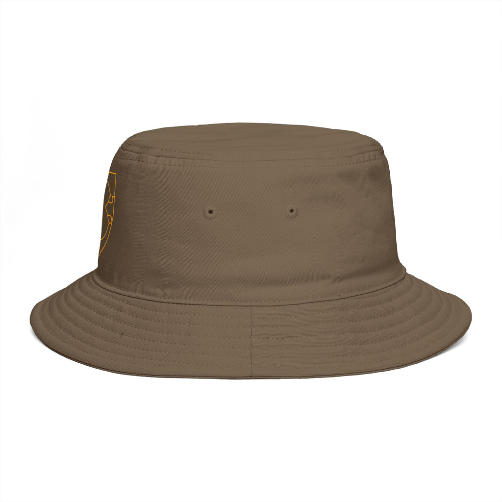 Embroidered Shield Bucket Hat — Rustic Brown Crest Sun Hat