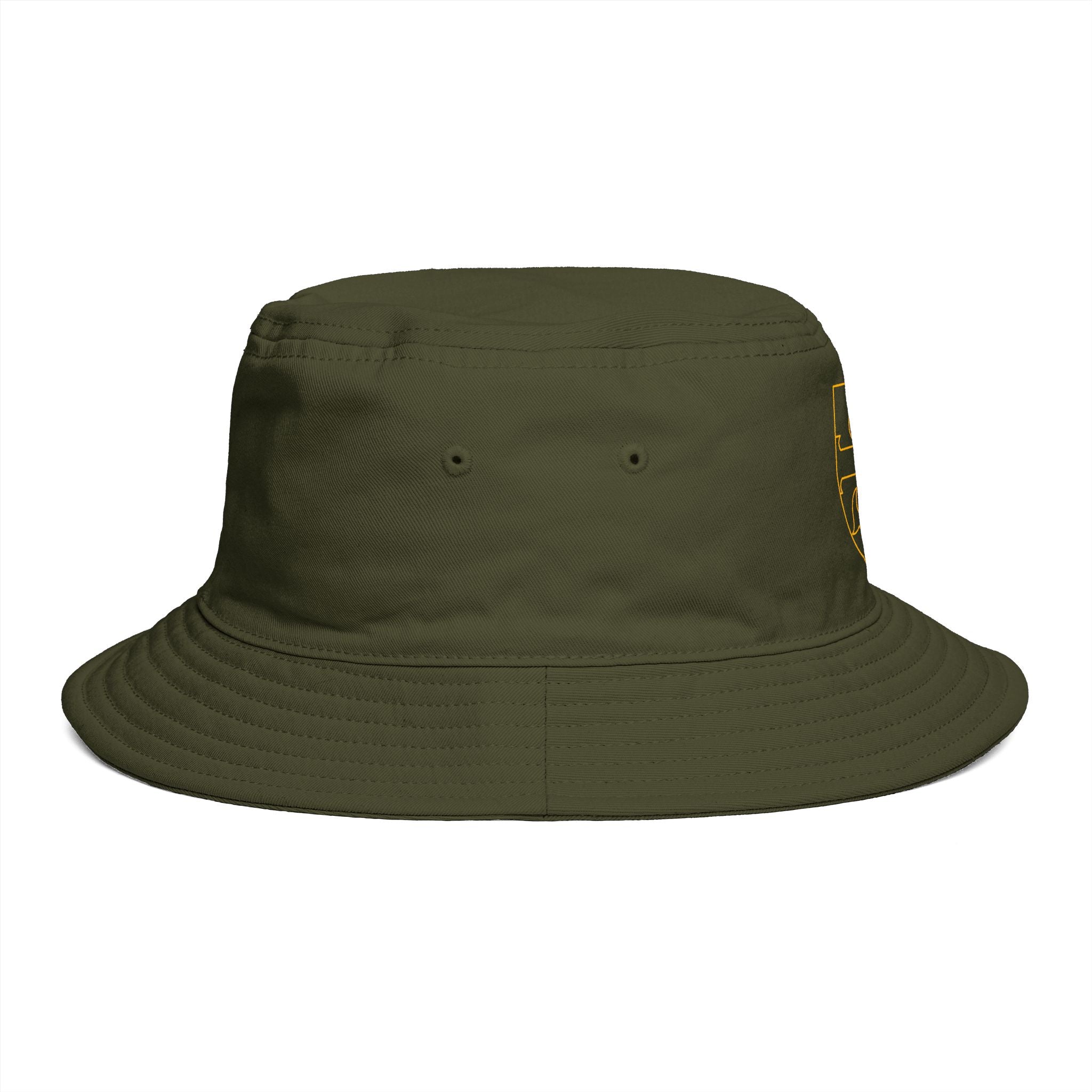 Embroidered Shield Bucket Hat — Rustic Brown Crest Sun Hat